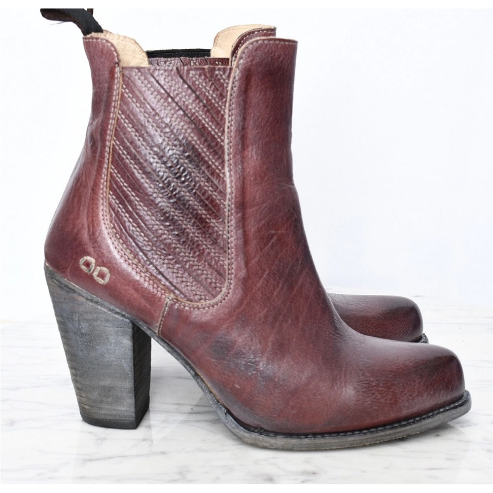 BED STU INSIGHT Distressed Leather Cobbler Stacked Heel Boots Women's Sz 8.5